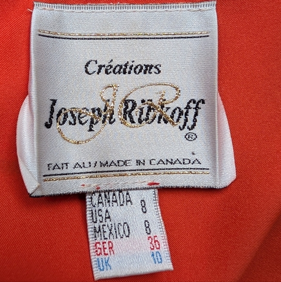 Vintage Joseph Ribkoff Floral Sheath Dress Orange Red Watercolor Print Size 8 - Picture 7 of 16